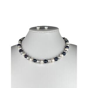 LUC Real Pearl 17.75" Sterling Silver Clasp Necklace & Stud Pierced Earrings